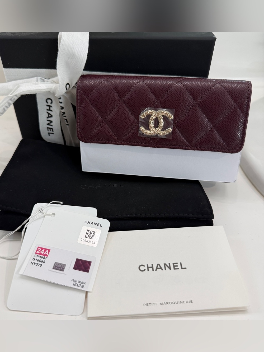 Chanel 24A Medium Wallet in Dark Burgundy
